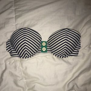 Navy blue and white striped swim bikini top